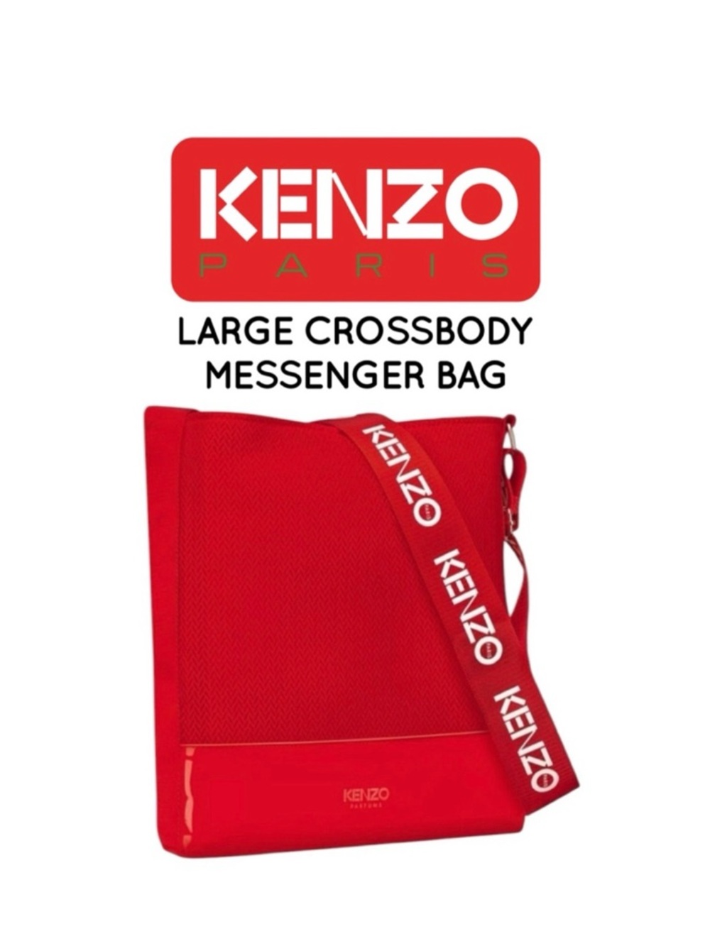 KENZO Paris Red Large Crossbody Messenger Bag with Logo Strap